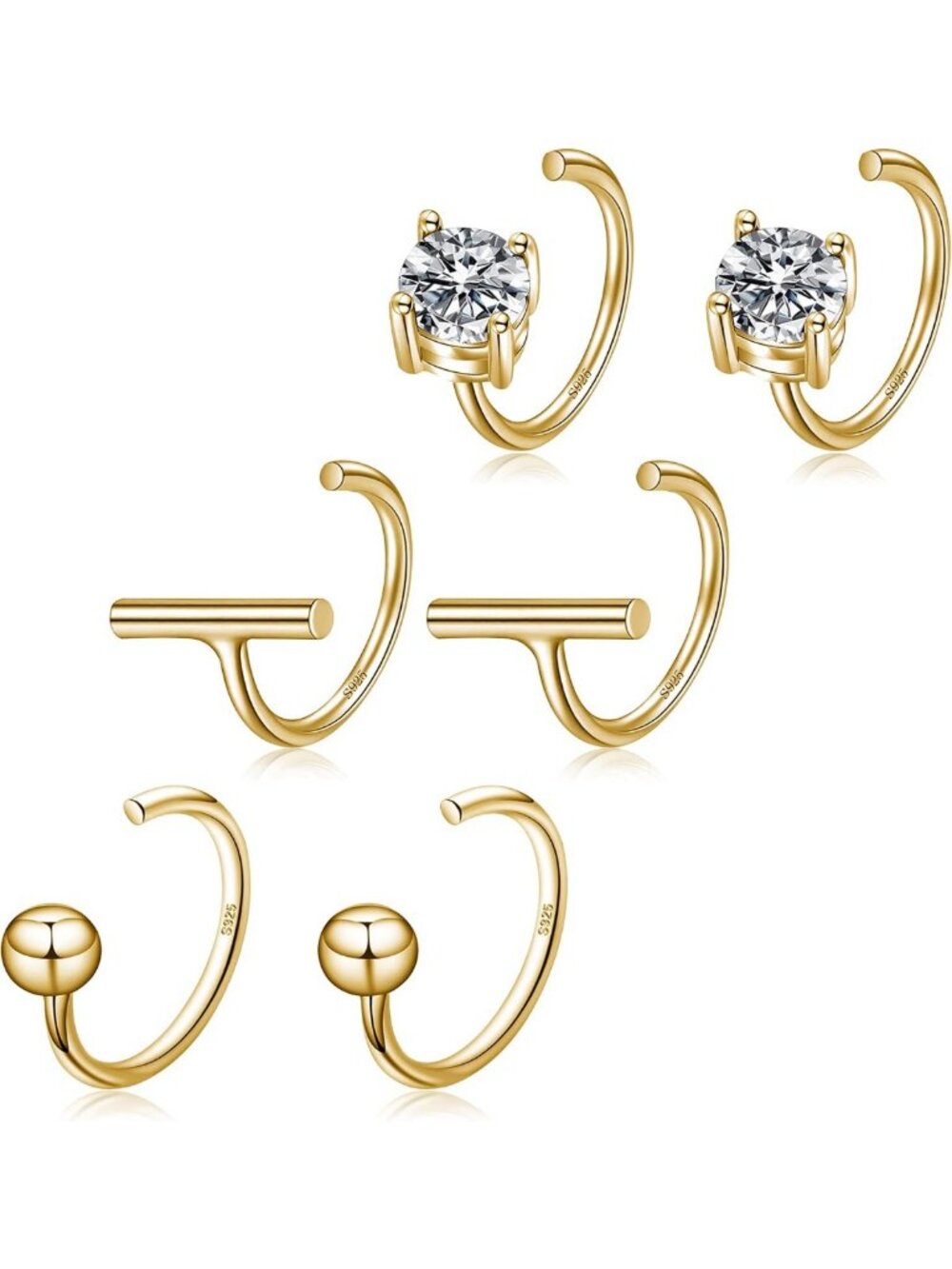 Chic Sterling Silver Half Hoop Earrings, Small Huggie Hoops with Star & Moon